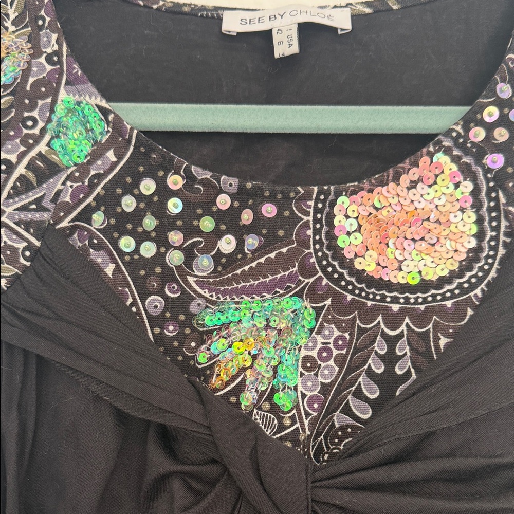 See By Chloe Black Tank with Green & Iridescent Sequin Embellishment - Picture 4 of 8
